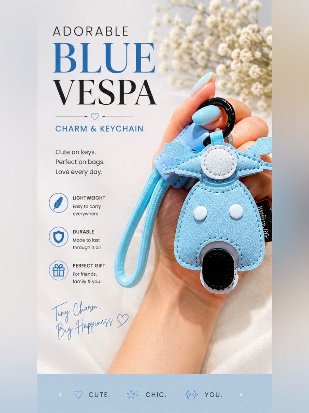 Adorable, blue Vespa, puffy bag, backpack, charm, or keychain NWT